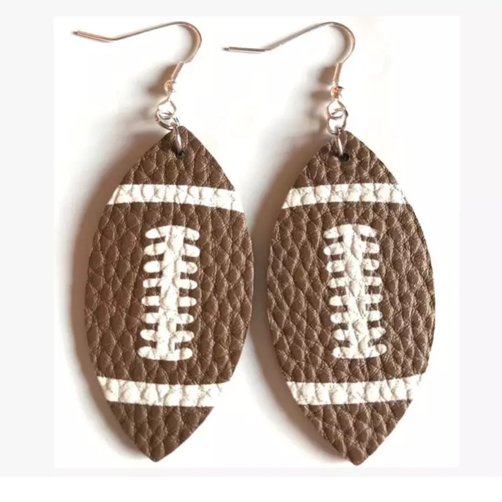 Football Print Tear Drop Earrings - Picture 1 of 4